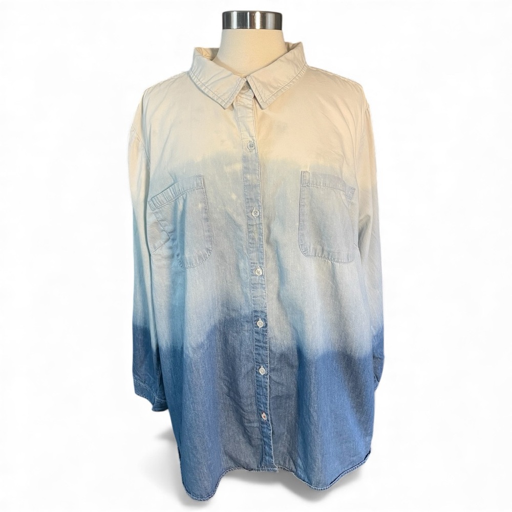 Vintage 2X Catherine’s 100% Denim Cotton Button Down Top Ombré Plus Size